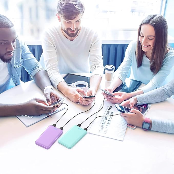 [2 Pack] Portable Charger Power Bank 10000mAh,Ultra Slim Compact External Battery Pack with USB C Input & Dual USB Outputs Backup Charger Compatible with iPhone 13,12, Samsung S20,Tablet-Green+Purple