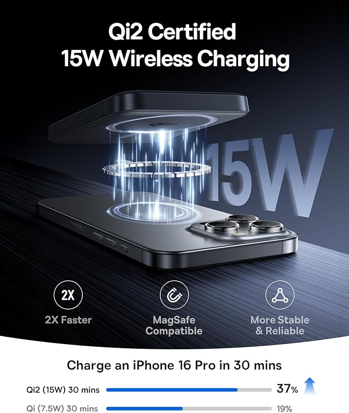 Baseus 0.5" Ultra Slim Qi2 Certified 15W Wireless Power Bank&Baseus Qi2 Certified 15W Wireless Magnetic Power Bank 10000mAh with USB-C Cable
