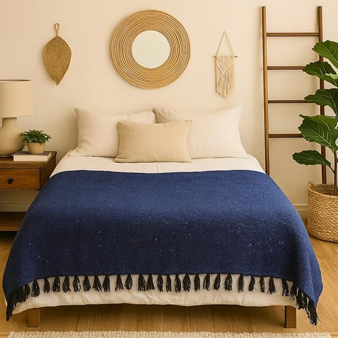 Open Road Goods Solid Color Mexican Yoga Blanket – Large Handwoven Throw for Yoga, Beach, Camping or Home – Soft and Durable Cotton Blend