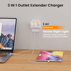 3-Outlet Extender 2PK, 3-Prong Grounded Wall Tap Adapter with LED Guide Light, White 1875W Multiple Plug Electrical Outlets Splitter for Home, Office, Hotel, Travel, ETL Listed, Cruise Essentials