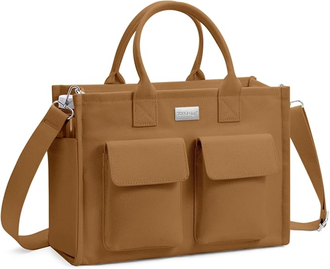 TOPDesign Heavy-Duty Canvas Tote Bag for Women, Adjustable Crossbody/Shoulder Handbag with 9 Pockets, Everything Tote