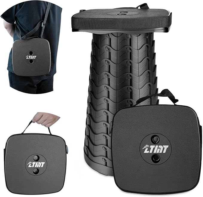 Upgraded Square Folding Stool, Max Load Capacity 485lbs, Portable Collapsible Seat, Telescoping Foldable Stool for Camping,Fishing,Hiking,Travel