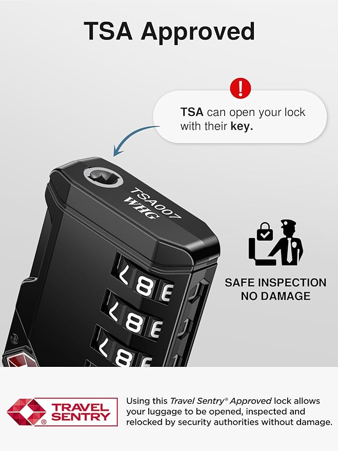 Puroma 6 Pack TSA Approved Luggage Locks, Black 4 Digit Resettable Travel Combination Code Lock with Zinc Alloy Body for Suitcase, Backpack, Laptop Bag, Gym Locker, Toolbox