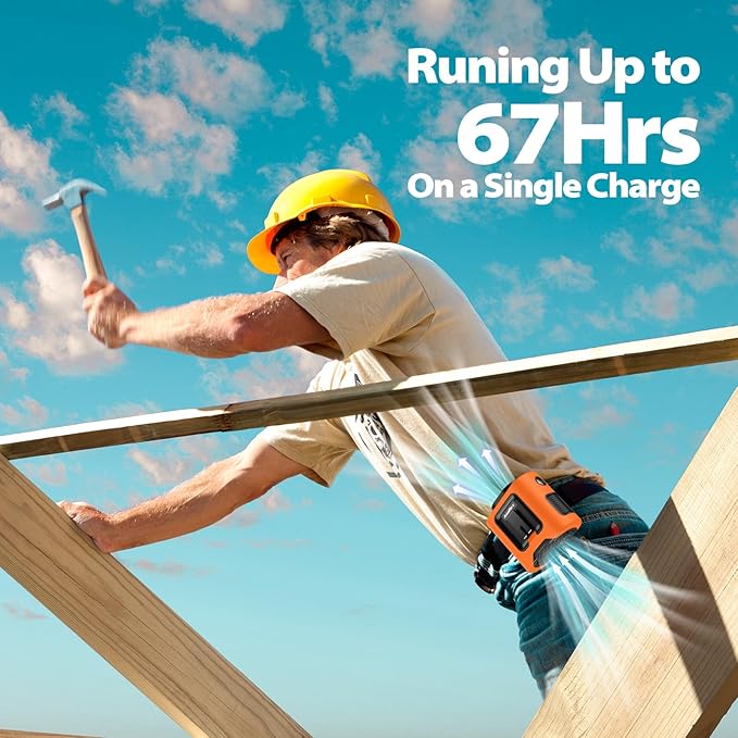 Portable Waist Fan - 14500mAh Rechargeable Battery, 67Hrs Cooling Belt Fan, 5 Powerful Speed & 360° Rotatable, Hands Free Clip On Waist With LED Light for Work Gift Camping Travel Outdoor