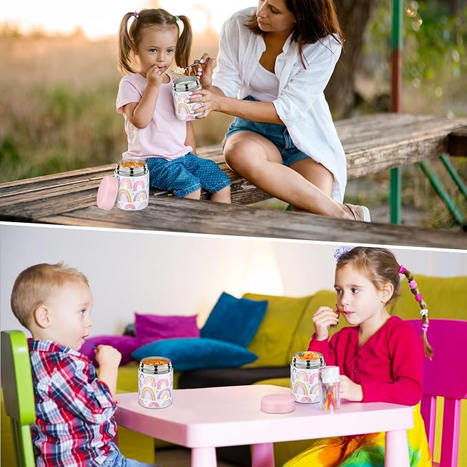 12oz 2 Pack Insulated Food Jar Set for Kids Soup Thermo Hot Food Lunch Container Wide Mouth Leak Proof Stainless Steel Vacuum Bento Box for School Office Travel Outdoors