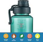 Fanhaw 32 oz Clear Water Bottle with Fast-Flow Spout Lid, BPA-Free Tritan, Wide Mouth, Leakproof, Reusable Bottle for Gym, School, Office, Travel (Dark Green)