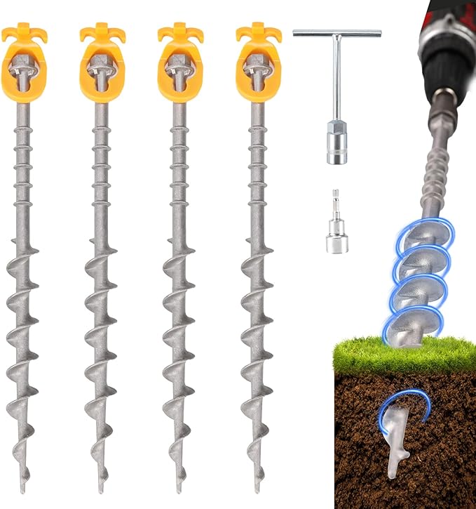 4 PCS Screw in Tent Stakes for Women Men - Ground Anchors for Sand, Canopy, Trampolines, Camping Aluminium Heavy Duty Rust Prevention Pegs Drillable Lightweight Safe - Silvery 14 inch