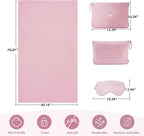 Travel Blanket, Airplane Blanket with Bag, Ultra-Soft, Warm & Lightweight, 65x40 in, Outdoor Blanket Essentials for Women, Men & Kids, Included Eye Mask, Luggage Sleeve & Backpack Clip