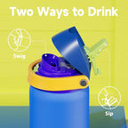 32 oz Insulated Water Bottle for Men: Meoky Stainless Steel Water Bottle with 2-in-1 Straw and Spout Lid - Leak Proof, Cold for 24 Hours, Protective Silicone Base, BPA-Free for Sports Gym, Sapphire