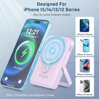 Wireless Portable Charger 10000mAh,Magnetic Power Bank with Built-in Cables LED Display,22.5W PD Fast Charging for Magsafe Battery Pack Compatible with iPhone16/15/14/13/12/Pro/Pro Max(Purple)