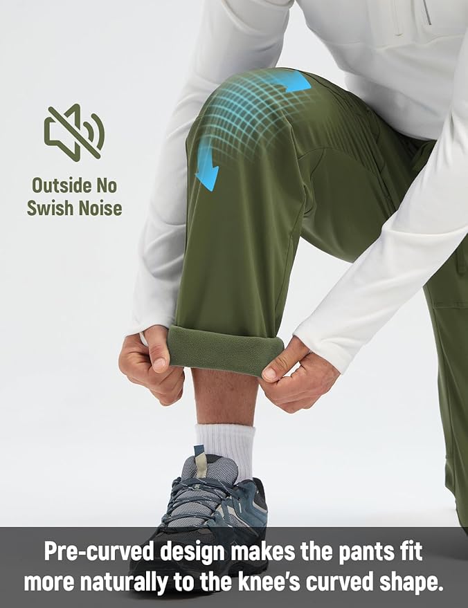 baleaf Men's Fleece Lined Hiking Cargo Pants Softshell Water Resistant Snow Thermal Pants Winter Insulate with Zipper Pocket