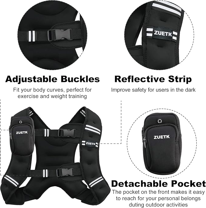 Weighted Vest, 6lb/8lb/12lb/16lb/20lb/25lb/30lb Weight Vest with Reflective Stripe, Weighted Vest for Men Women Workout Equipment for Strength Training, Running, Jogging, Fitness, Weight Loss