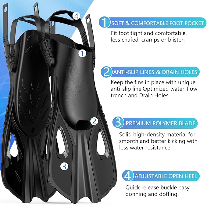 Snorkeling Gear for Adults Men Women, 3 in 1 Snorkel Set with Panoramic View Diving Mask Anti-Fog Anti-Leak, Snorkel Mask Dry Top Snorkel Fins for Swimming, Snorkeling and Travel Diving