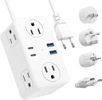 Kakyanill European Travel Plug Adapter, EU/UK/US Travel Plug Adapter Power Strip, 6 AC Outlets, 4 USB Ports (2 USB C), 3ft Wrapped Around Extension Cord, Universal Travel Adapter