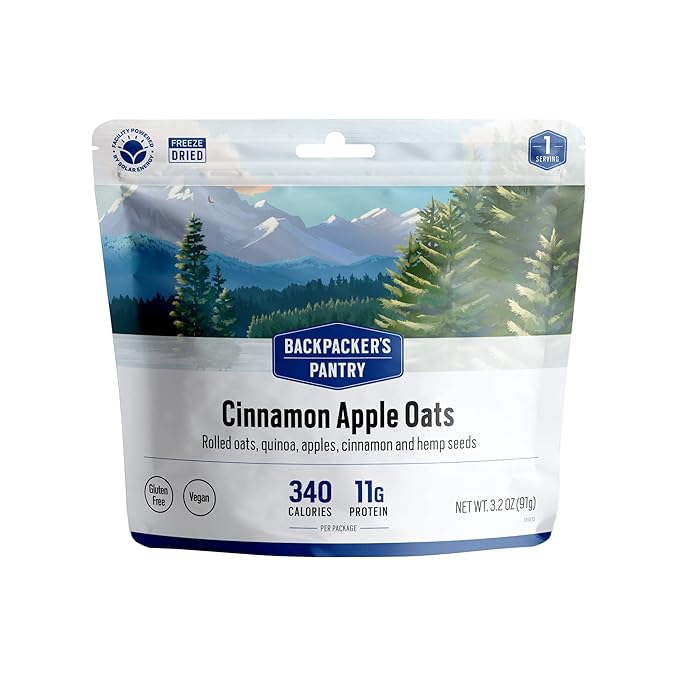 Backpacker's Pantry Cinnamon Apple Oats - Freeze Dried Backpacking & Camping Food - Emergency Food - 11 Grams of Protein, Vegan, Gluten-Free - 1 Count