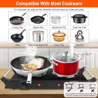 Hot Plate, 2000W Portable Electric Stove for Cooking with Stay Cool Handles & 5 Levels Adjustable Temperature, Countertop Double Coil Burner for RV Home Camp Compatible for All Cookwares,Black