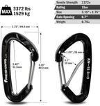 FresKaro 15kN-3372lbs Heavy Duty Wiregate Carabiners, Reliable Time-Tested Stainless Steel Spring Gate, for Camping, Hiking, Hammocks, Backpacking, Dog Leash etc., 3.15inch