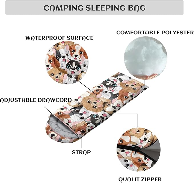 Sleeping Bags for Adults Youth Kids,3D Printing Camping Sleeping Bag for Girls Boys Lightweight Waterproof Cold/Warm Weather Sleeping Bag for 3 Seasons