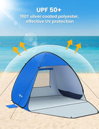 Glymnis Pop Up Beach Tent Beach Shade Tent for 1-4 Persons Sun Shelter UPF 50+ Enclose Zipper Door Portable Easy Up Beach Tent