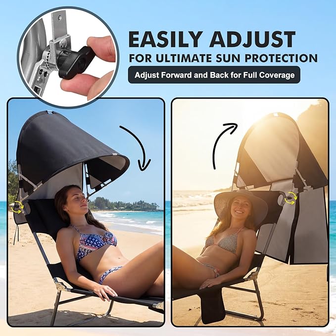 Backpack Beach Tanning Lounge Chair with Canopy Shade Face Hole Padded Adjustable Washable, 6 Position Layout Chair for Outside Sunbathing Poolside Lawn, UPF 50+ Wind-Resistant Sun Shade, 2 Pack