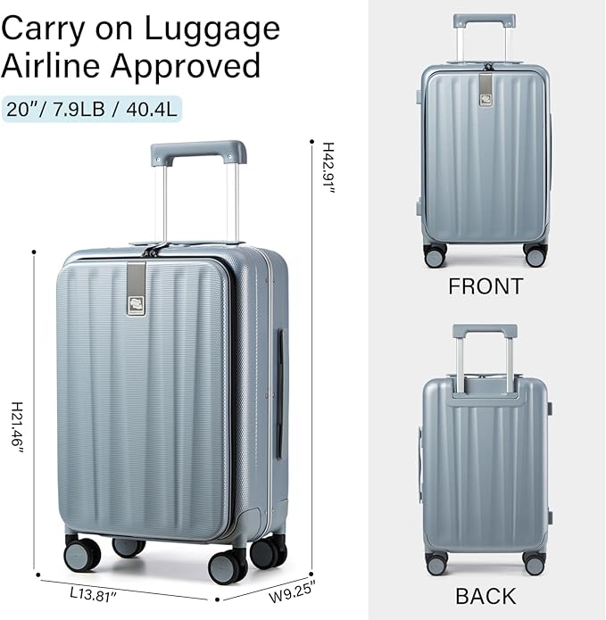 Hanke 20 Inch Carry On Luggage Hard Shell Suitcases with Wheels Luggage Suitcase Travel Luggage for Women Men Rolling Luggage Bags for Business Trip Weekender-Grey