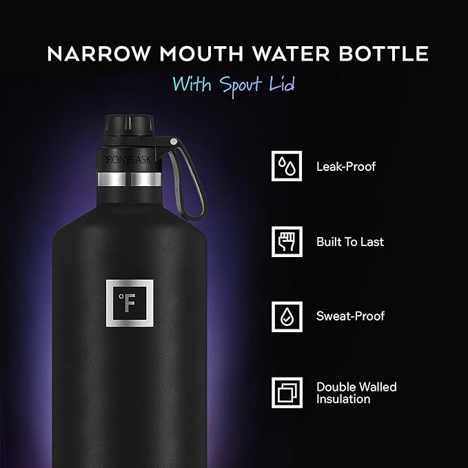 IRON °FLASK Camping & Hiking Hydration Canteens - 3 Lids (Narrow Spout Lid) Leak Proof Vacuum Insulated Stainless Steel - Hot & Cold Double Walled Sports Water Bottle - Blue Waves, 64 Oz