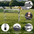 Folding Camping Table with Storage Net, 3ft Camping Table Aluminum Folding Table with 3 Adjustable Height Max 27.1 Inch Picnic Table Portable Table for Outdoor Backyard BBQ, Black