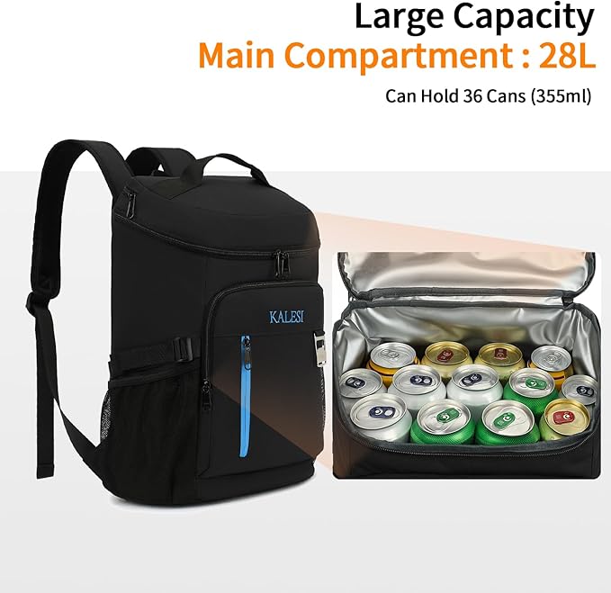 Kalesi Cooler Backpack 36 Cans Lightweight Insulated Backpack Cooler Leak-Proof Travel Camping Lunch Backpack Outdoor Cutlery Backpack for Men and Women