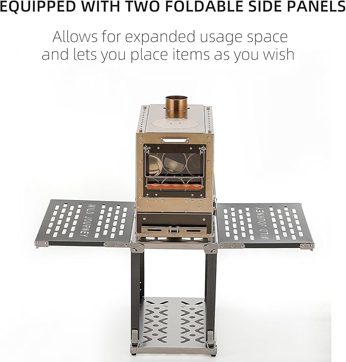 M8 Wood Burning Stove with Oven & Camping Table, Stainless Steel Portable IGT Hot Tent Stove, Including 6 Chimney Pipes, for Camping, Tents, Cooking and Travel Rose Gold