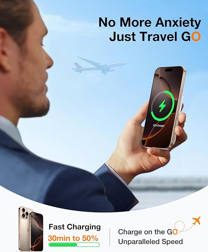 TORRAS EasyGo 0.45" Slim Magnetic Portable Charger Power Bank for iPhone, 5000mAh 22.5W PD Fast Charging Wireless Battery Pack Compatible with Magsafe, iPhone Air,Pro,Pro Max,17,16,15,14,13,12, White