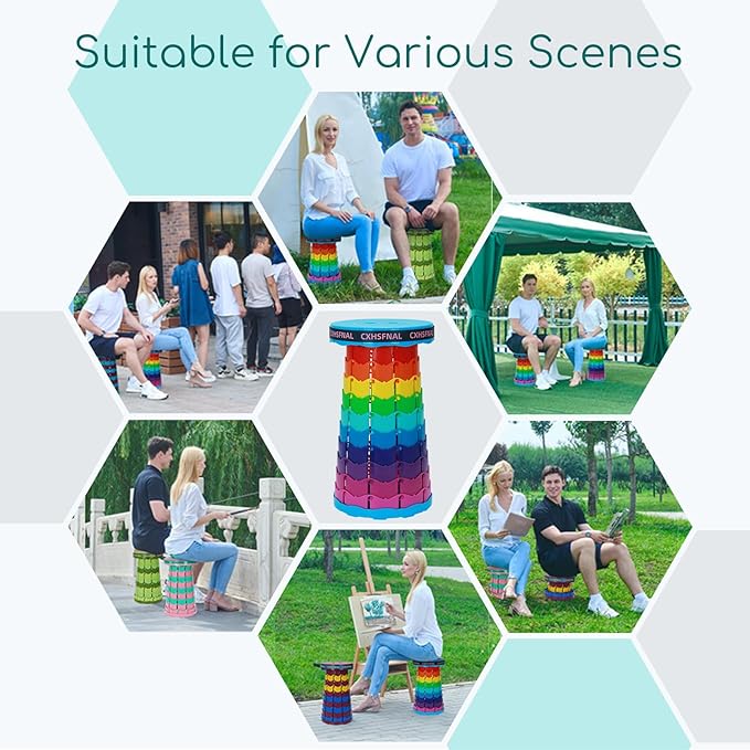 Upgraded Portable Foldable Stool,Folding Camp Stool,Lightweight Sturdy 400lbs Load Capacity Collapsible seat Height Adjustable for Fishing Hiking Picnic Hunting Party BBQ Indoor (Rainbow)