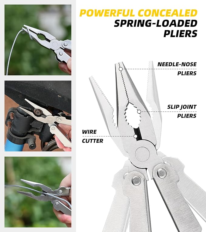 21-in-1 Multitools Needle Nose Pliers, Pocket Knife,Screwdriver, Bottle and Can Opener with Storage Bag-Apply to Survival,Camping, Hunting and Hiking
