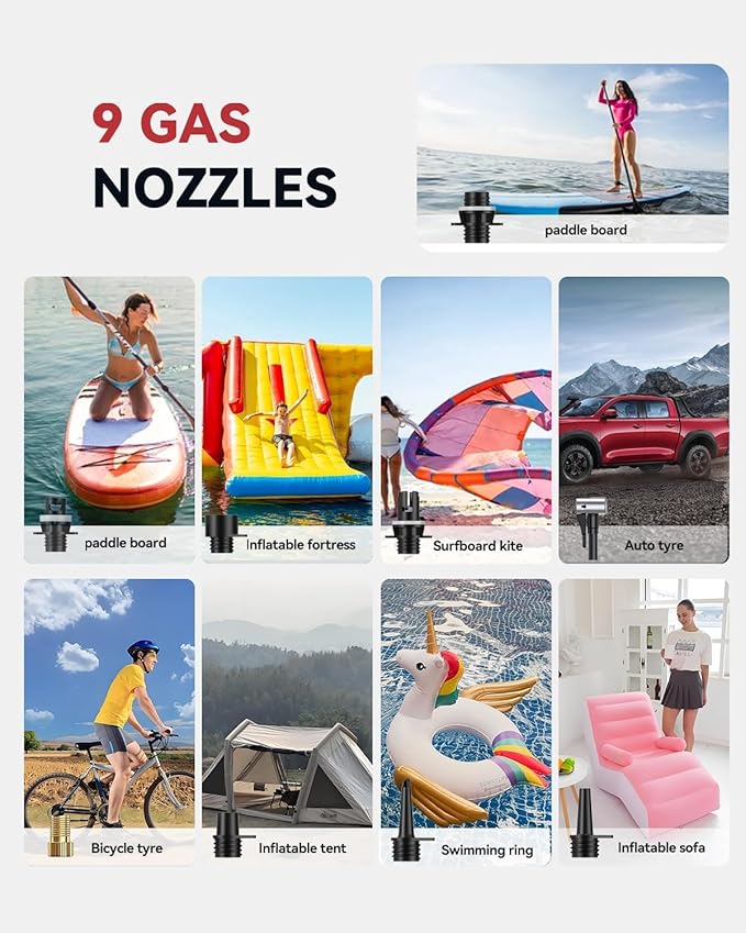 ZFOX 50PSI Paddle Board Pump, Portable Electric SUP Pump with Auto-Shutoff & Cooling Fan – Smart Inflation for Paddle Board, 9 Nozzles, HD LCD Display, 12V DC (Red-M)