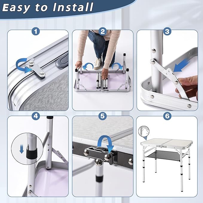 Folding Picnic Table, Small Camping Table with Adjustable Heights, Portable Lightweight Aluminum Side Table for Office, Beach, Garden, Travel