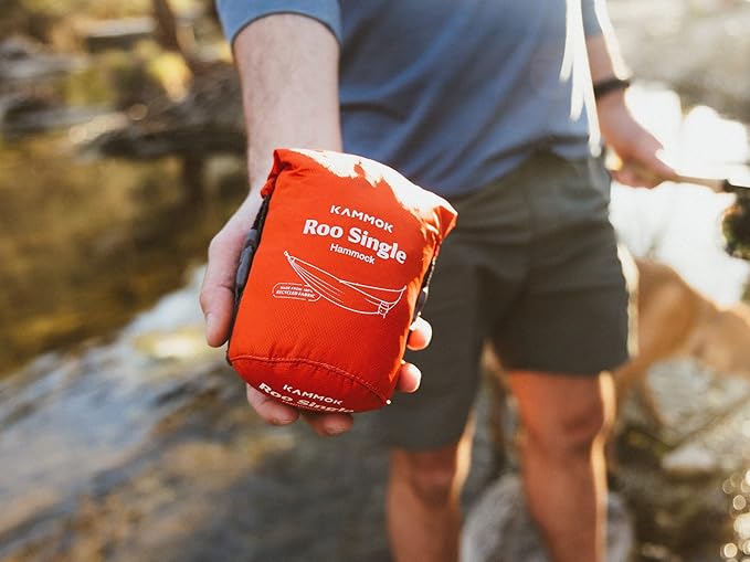 KAMMOK: Roo Single Hammock | Made from Strong & 100% Recycled Water Resistant Ripstop Fabric | Comfortable, Packable, Lightweight (Lifetime Adventure Grade Warranty), Midnight Blue