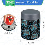 12oz Soup Thermo for Hot Food Kids Insulated Food Jar Wide Mouth Lunch Container Leak Proof Stainless Steel Vacuum for School Office Travel Outdoors Black-Gamepad