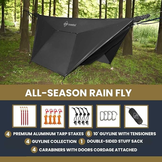 Onewind 11×10 ft Hammock Tarp, Lightweight Silnylon Hammock Rain Fly, 4000mm Waterproof 4-Season Multiple Shelter Solution Camping Tarp Tent with Complete Accessories, Dark Grey