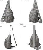 7L Sling Bag For Women Faux Leather Anti Theft Small Casual Daypack Backpack Fanny Pack Crossbody Chest Bags Purse Waterproof Dark Grey