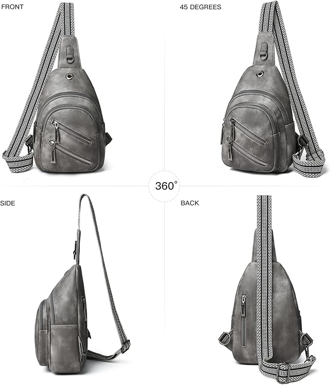 7L Sling Bag For Women Faux Leather Anti Theft Small Casual Daypack Backpack Fanny Pack Crossbody Chest Bags Purse Waterproof Dark Grey