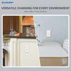 ELEGRP 42W Fast Charge & Power Delivery 4-Port USB Charger, Wall Outlet with 4 USB Ports, UL/CUL Listed, Wall Plate Included, 2 Pack, Matte White