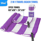 Sfee 2 in 1 Microfiber Beach Towel, Quick Dry Towel Camping Travel Towel Super Absorbent Compact Lightweight Sports Towel Gym Towels Set for Beach, Gym, Hiking, Pool, Backpacking, Bath, Yoga
