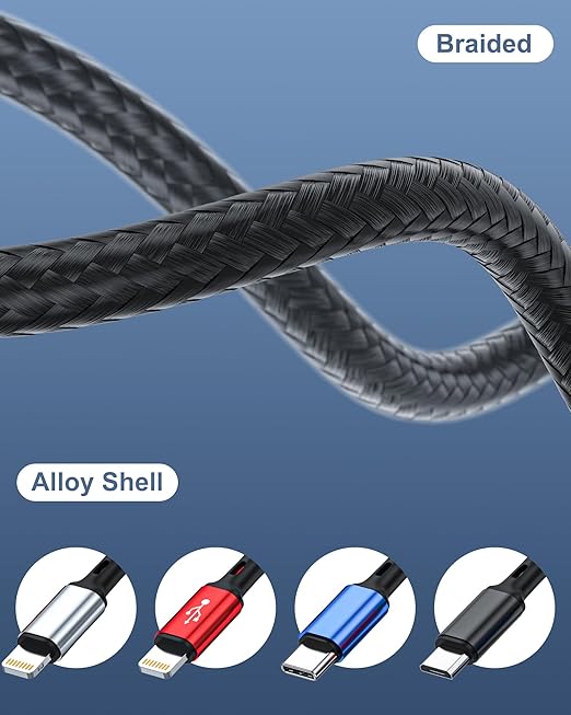 seynli (2-Pack 6-in-1 Multi Charging Cable 6ft, Charging Cables for Multiple Devices, Compatible with Three Types of Ports, USB-C, Micro USB - Multi End Charging Cable Supports 2.4A Fast Charging