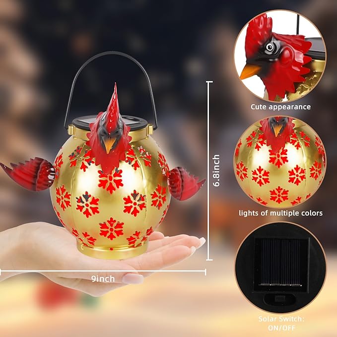 Outdoor Christmas Lantern with Solar LED Light and Snowflake Red Cardinal Christmas Decorations for Garden Yard, Cardinal Gifts for Loss of Loved One