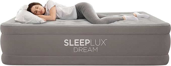SLEEPLUX Dream Luxury Queen Air Mattress, Built-in Dual Pump, Stays Inflated All Night, 20” Double-High Blow-Up Airbed with Coil Beams, for Guests, RV Camping & Home, 1-Year Warranty