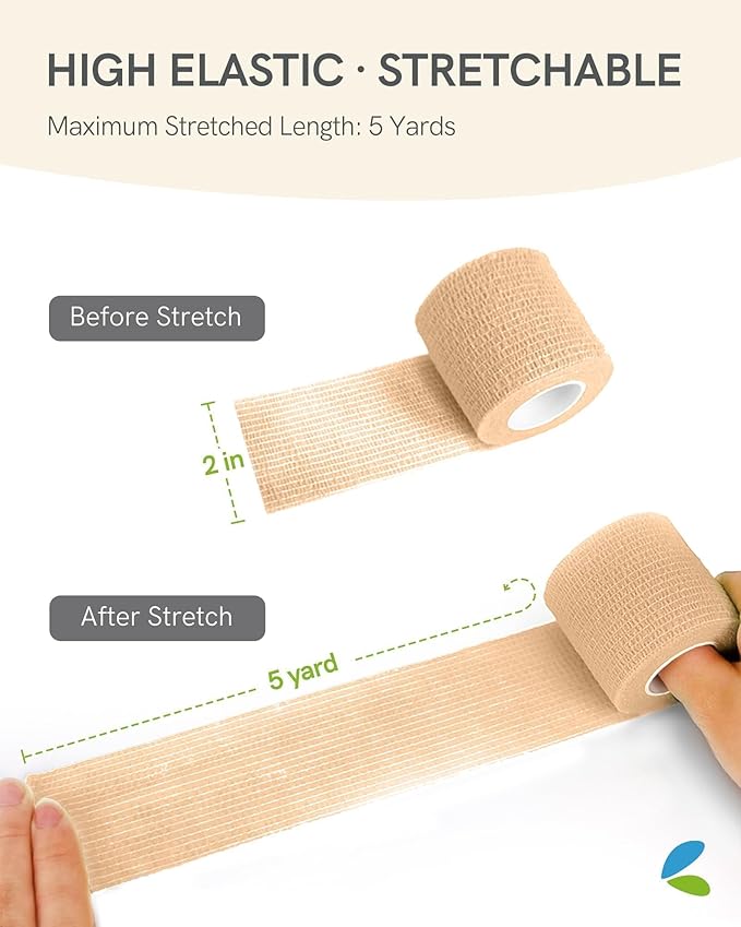 FriCARE Self Adhesive Bandage Wrap, Medical Tape in First Aid Kit, Cohesive Bandages for Wounds Sport Vet, 2 Inches X 5 Yards 12 Rolls, Brilliant