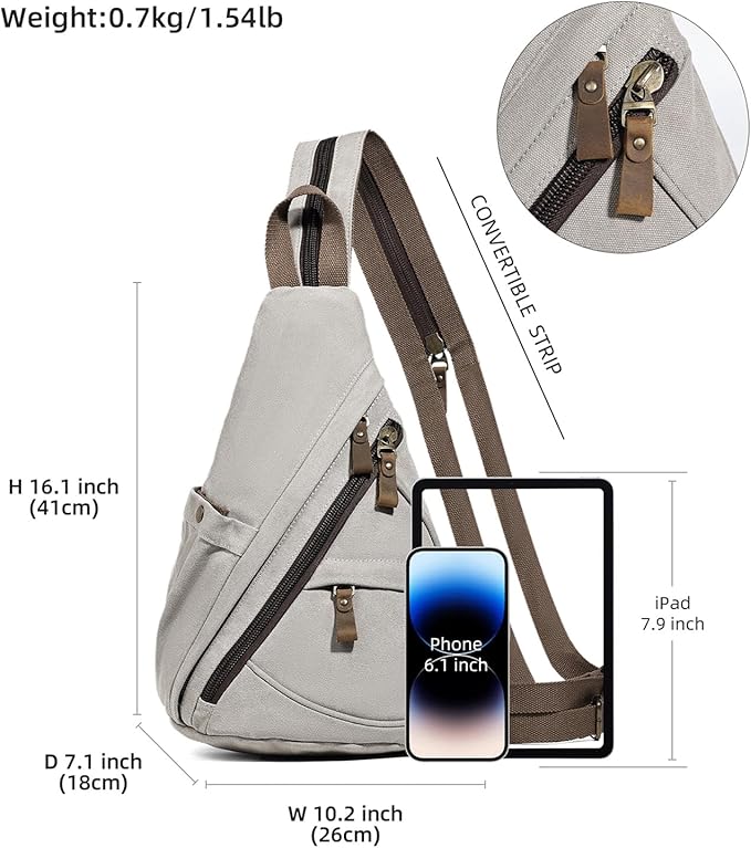KL928 Canvas Sling Bag - Small Crossbody Backpack Shoulder Casual Daypack Rucksack for Men Women(Large Version)