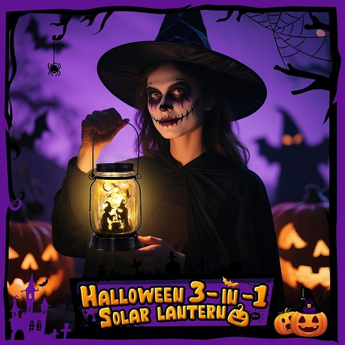 Halloween Decorations Halloween Decor Witch Solar Lanterns Witch Decorations Outdoor Lights Solar Garden for Yard, Patio,Backyard,Porch Torches Light