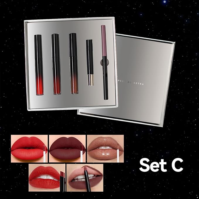 Long-Lasting Lip Makeup Set | 5-Piece Hydrating Kit for Women with Lipstick, LipGloss, Lip Liner | Daily Essential Set C One Size