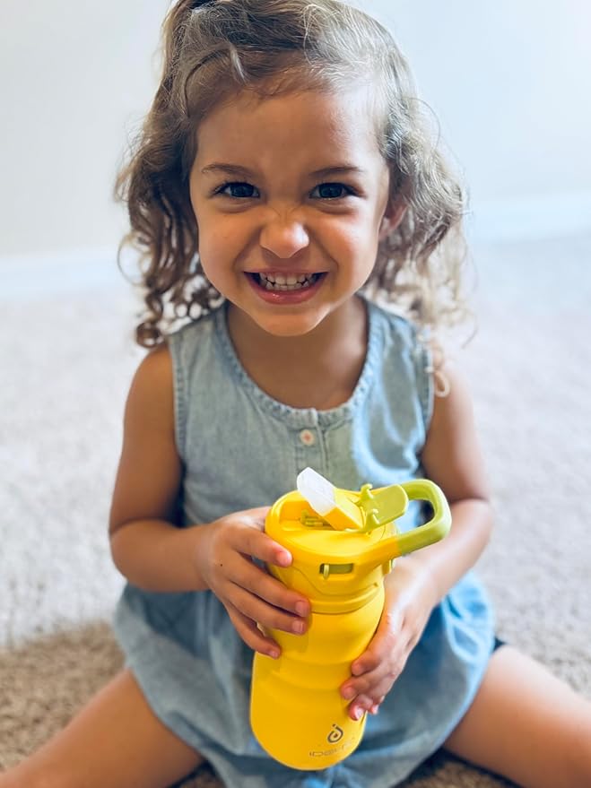 IDEUS Insulated Water Bottle 12oz, Stainless Steel Insulated Water Bottle For School, Insulated Bottles With Straws Leakproof, Vacuum Double Wall Water Bottles For Boys And Girls With 2 Lids, BPA Free