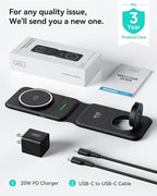 INIU 3 in 1 Charging Station Multiple Devices for Apple, 15W Magnetic Foldable Travel Wireless Charger for iPhone 16 pro max 15 14 13 12 Series, iWatch 10 9 8 SE/Ultra Series, AirPods 4 3 2 pro